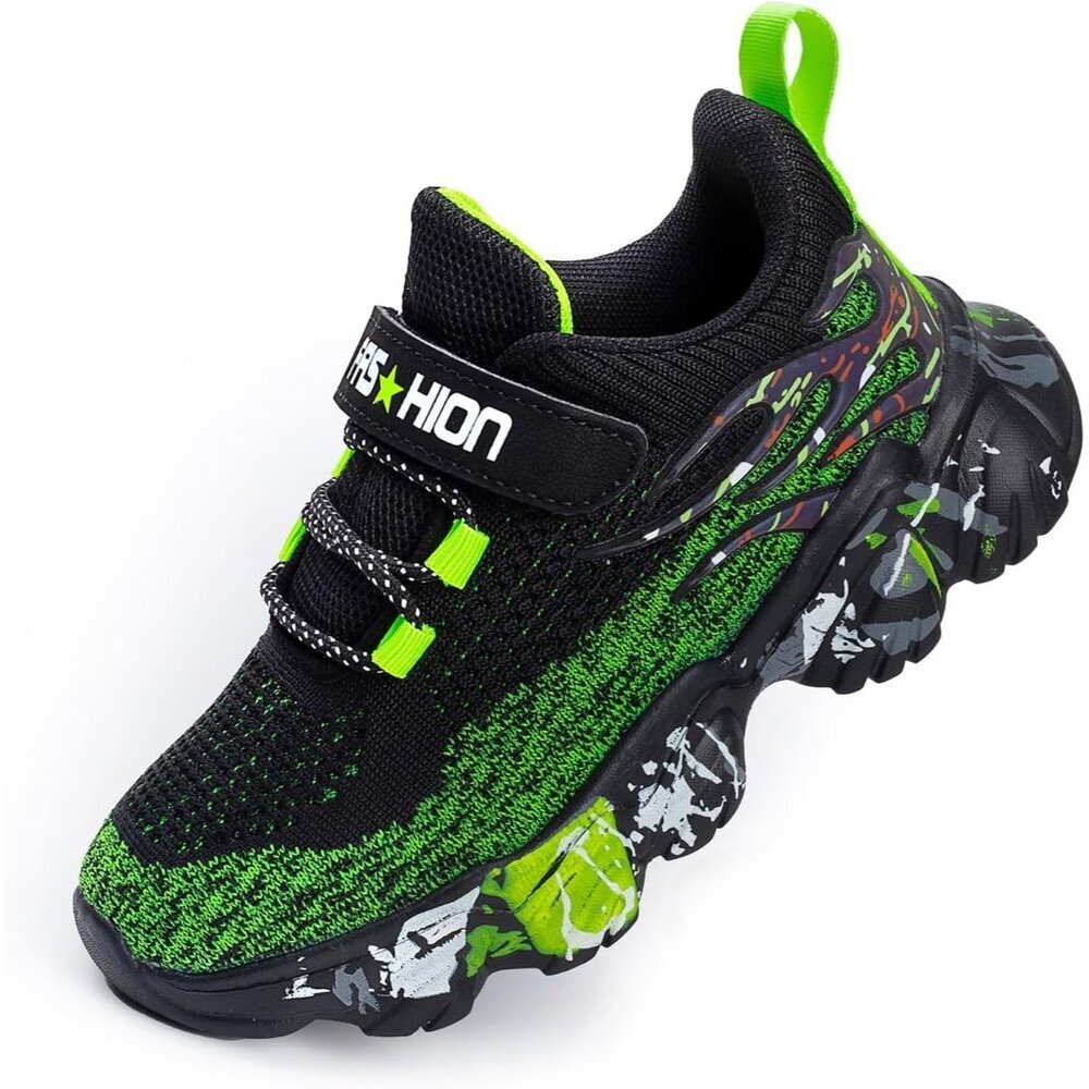 〽️Boys Running Athletic Black Green Sneaker Sport Breathable Tennis Comfort Shoe